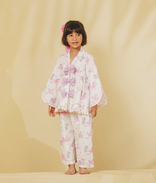 White Unicorn Printed Shirt with Pajama for Girls - White Unicorn Printed Shirt with Pajama for Girls