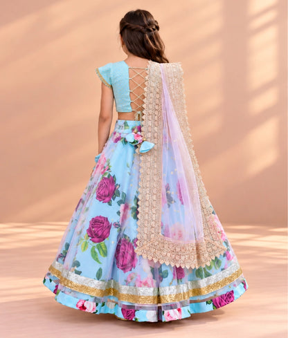 Blue Printed Lehenga Choli Set - Blue Printed Lehenga Choli Set