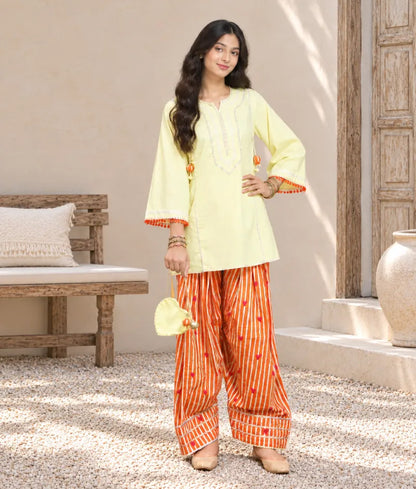 Yellow Kurti with Hearts Printed Farshi Salwar