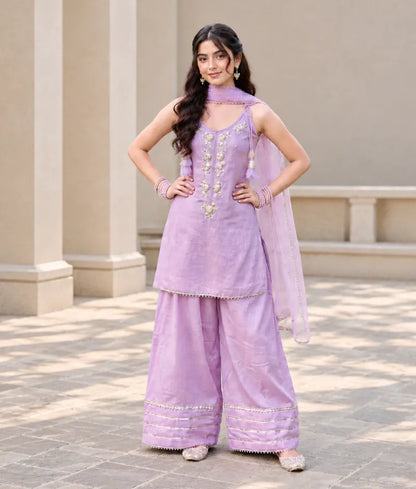 Lilac Gota tulip Kurti with Farshi Salwar