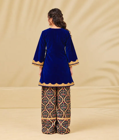 Blue Velvet Kurti with Salwar