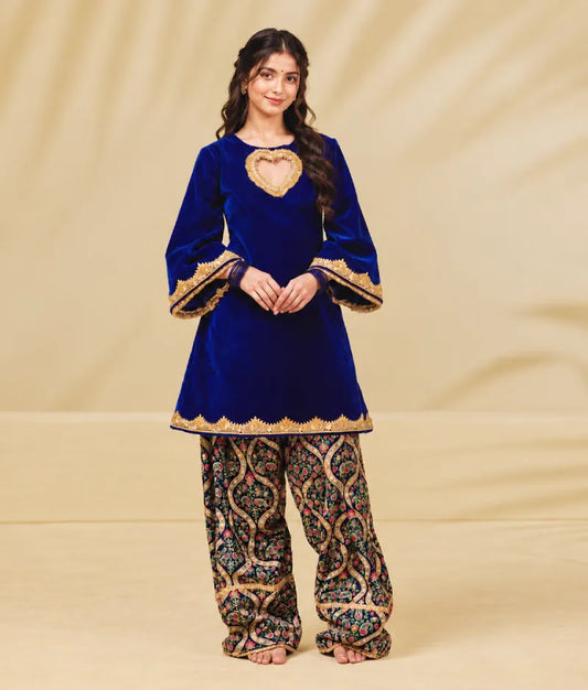 Blue Velvet Kurti with Salwar