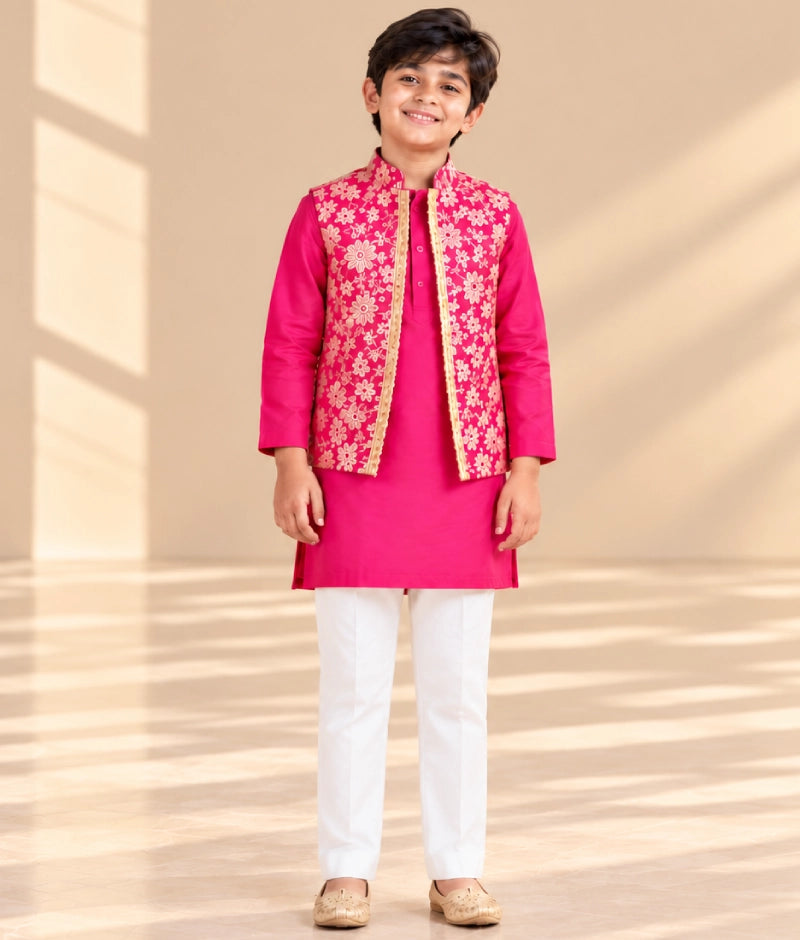 Pink Brocade Jacket with Kurta and Pant
