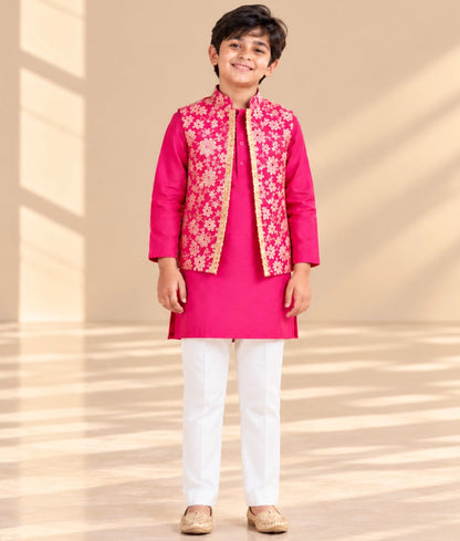 Pink Brocade Jacket with Kurta and Pant - Pink Brocade Jacket with Kurta and Pant