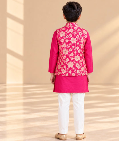 Pink Brocade Jacket with Kurta and Pant - Pink Brocade Jacket with Kurta and Pant