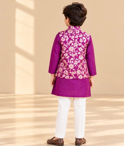 Purple Brocade Jacket with Kurta and Pant - Purple Brocade Jacket with Kurta and Pant