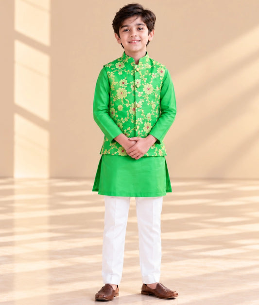 Green Brocade Jacket with Kurta and Pant - Green Brocade Jacket with Kurta and Pant