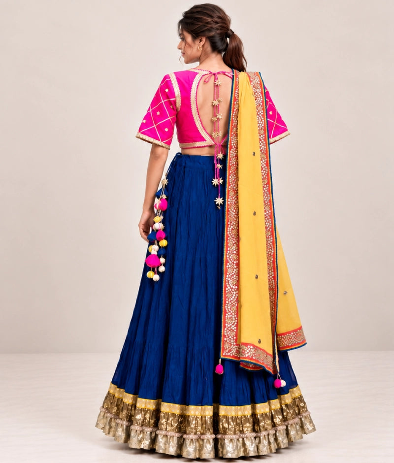 Pink Aangi work Choli with Crinkle Lehenga