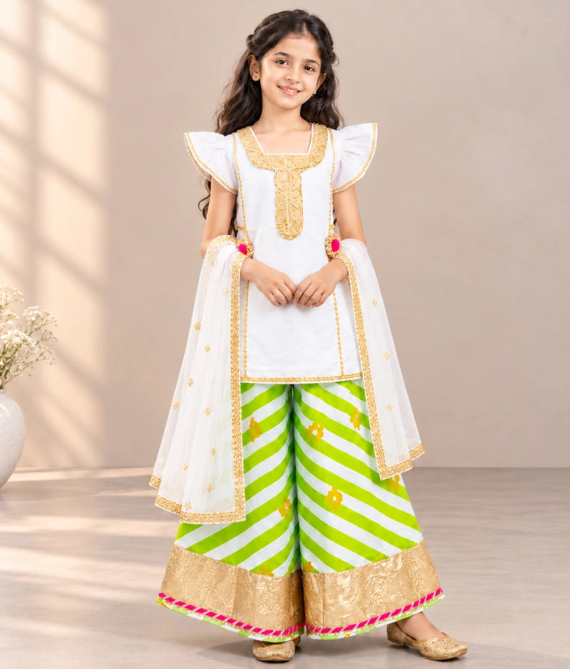 White Kurti with Printed Sharara