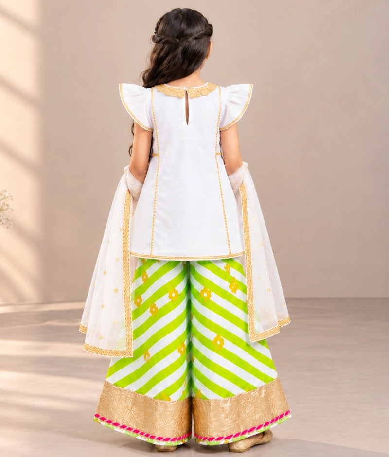 White Kurti with Printed Sharara