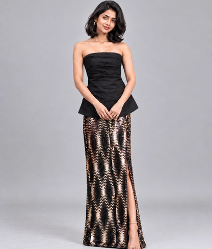 Black & Gold Sequence Skirt with Top - Black & Gold Sequence Skirt with Top