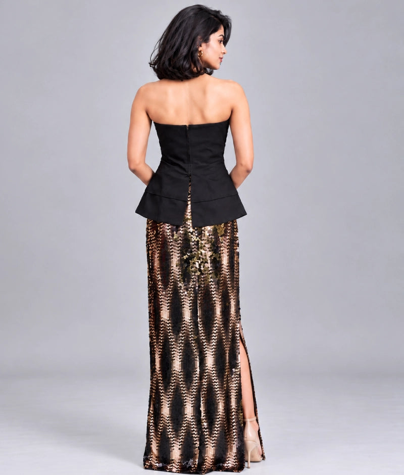 Black & Gold Sequence Skirt with Top