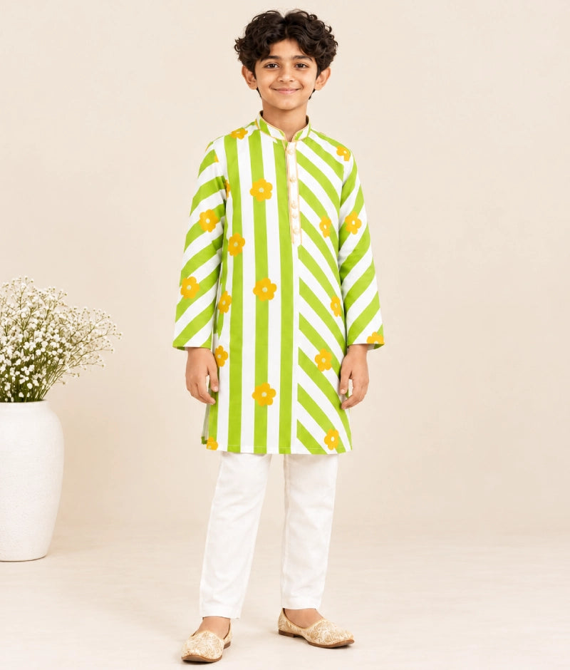Green Printed Kurta with Pant