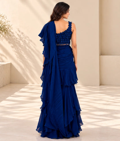 Embroidered Blouse with Stitched Saree - Embroidered Blouse with Stitched Saree