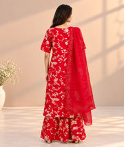 Red Brocade Kurti Sharara Set
