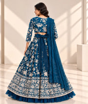 Teal Blue Parsi work Lehenga Choli