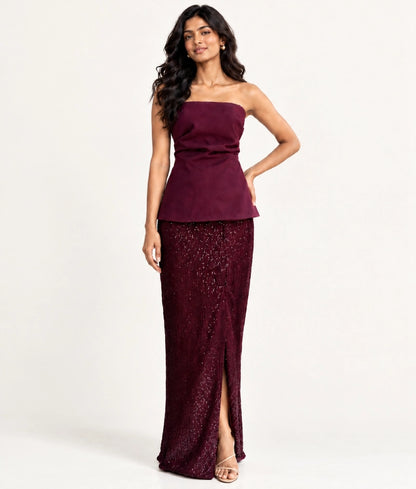 Wine Sequence Skirt with Top - Wine Sequence Skirt with Top