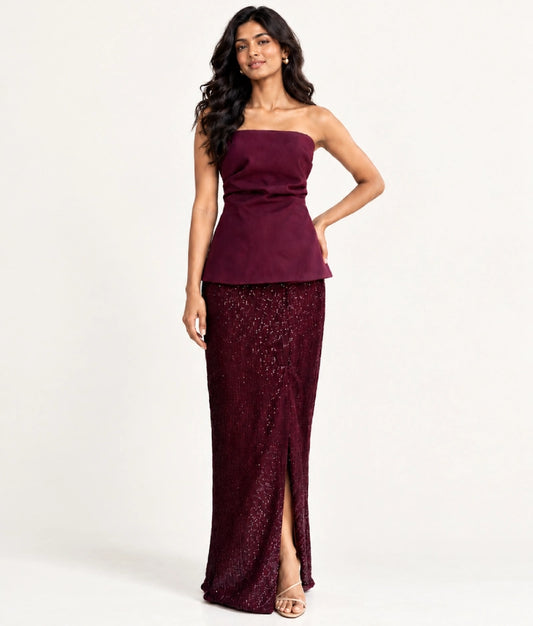 Wine Sequence Skirt with Top - Wine Sequence Skirt with Top