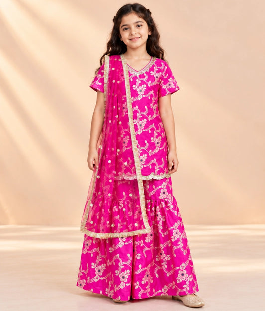 Pink Brocade Kurti Sharara Set - Pink Brocade Kurti Sharara Set