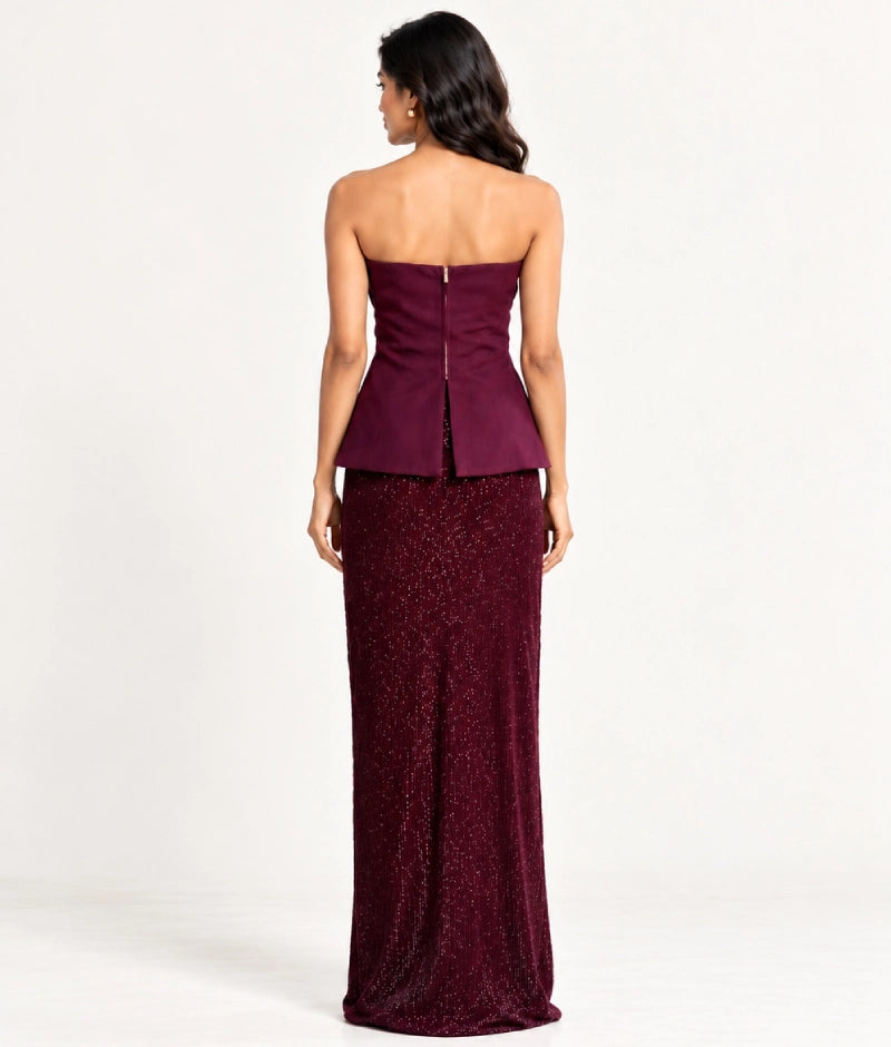 Wine Sequence Skirt with Top