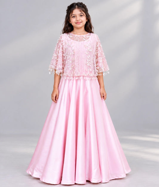 Pink Anarkali with Ponchu - Pink Anarkali with Ponchu