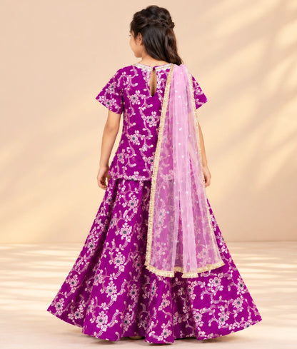 Purple Brocade Lehenga Kurti Set - Purple Brocade Lehenga Kurti Set
