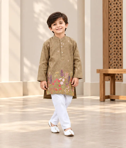 Brown Embroidered Kurta with Pant - Brown Embroidered Kurta with Pant