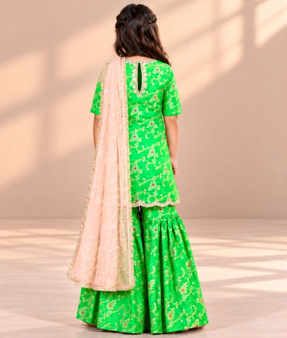 Green Brocade Kurti Sharara Set - Green Brocade Kurti Sharara Set