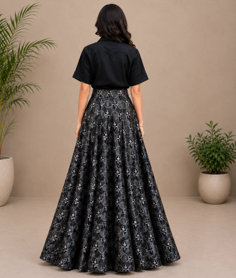 Black Shirt with Brocade Lehenga