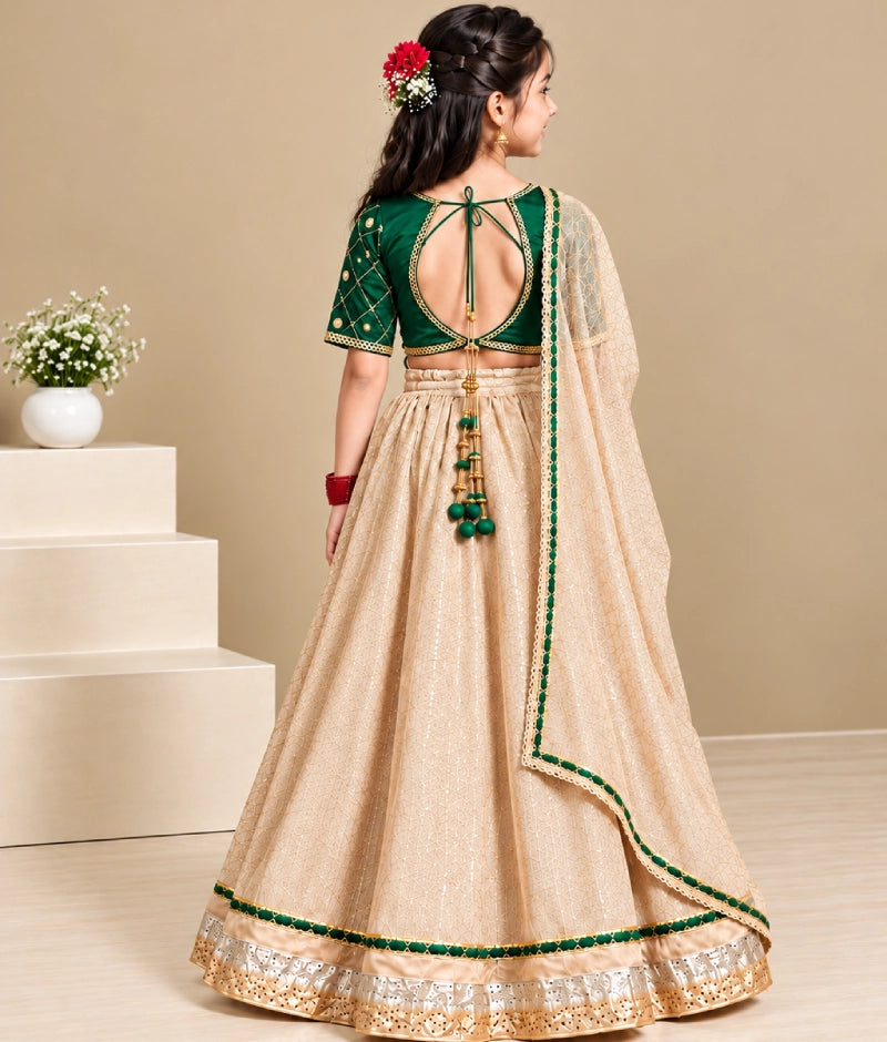 Bottle Green Aangi work Choli with Lehenga Set