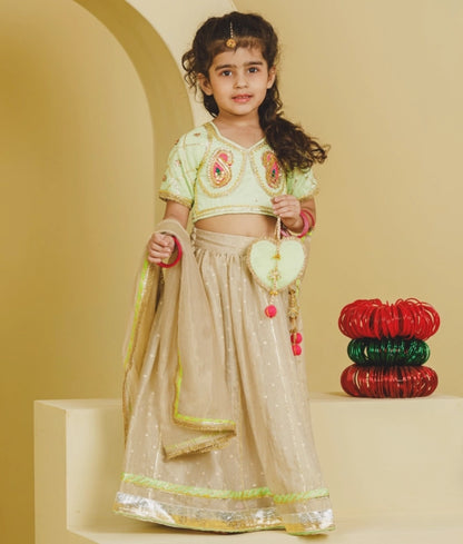 Green Aangi Work Choli with Lehenga Set - Green Aangi Work Choli with Lehenga Set