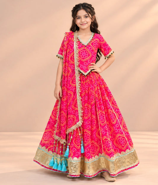 Coral Bandhej Lehenga Choli Set - Coral Bandhej Lehenga Choli Set