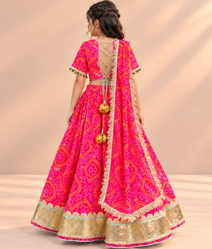 Coral Bandhej Lehenga Choli Set - Coral Bandhej Lehenga Choli Set