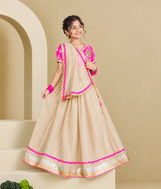 Neon Pink Aangi work Choli with Lehenga Set