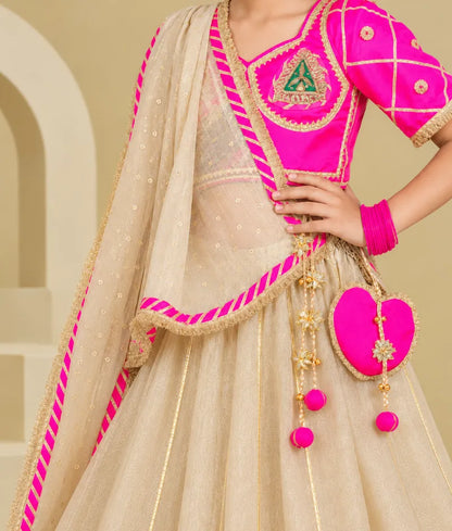 Neon Pink Aangi work Choli with Lehenga Set