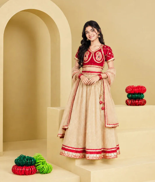 Red Aangi work Choli with Lehenga Set