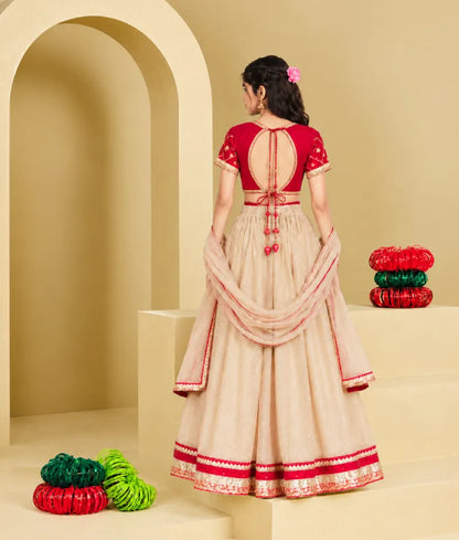Red Aangi work Choli with Lehenga Set