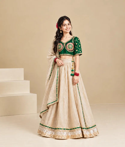 Bottle Green Aangi work Choli with Lehenga Set