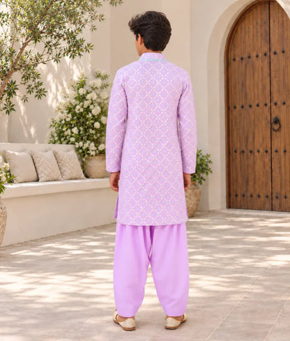 Lilac Embroidered Kurta with Salwar