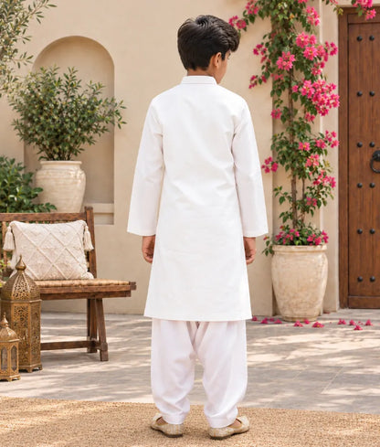 Off White Kurta and Pink Salwar for Boys