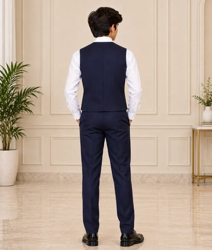 Blue Waist Coat with White Shirt Pant for Boys