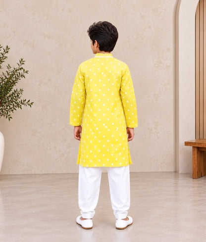 Yellow Ombre Embroidered Kurta Salwar