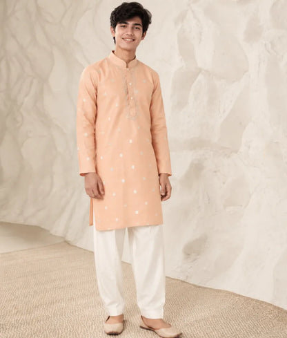 Peach Chanderi Kurta with Pant for Boys