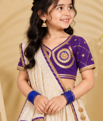 Purple Aangi work Choli with Lehenga Set - Purple Aangi work Choli with Lehenga Set