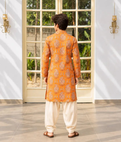 Orange Printed Kurta with Salwar