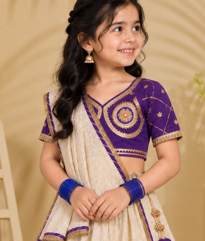 Purple Aangi work Choli with Lehenga Set - Purple Aangi work Choli with Lehenga Set