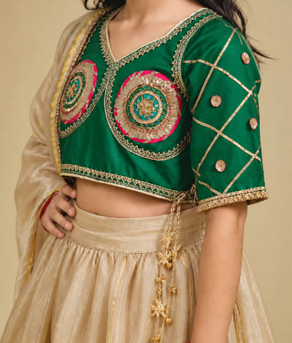 Bottle Green Aangi work Choli with Lehenga Set