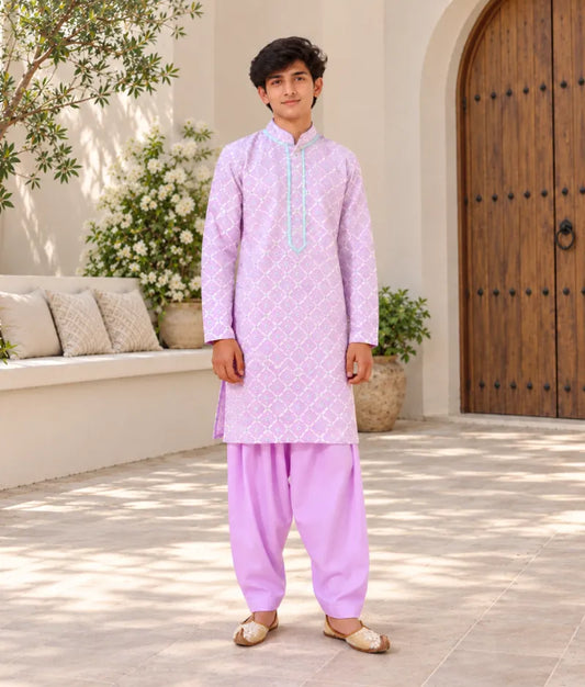 Lilac Embroidered Kurta with Salwar