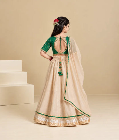 Bottle Green Aangi work Choli with Lehenga Set