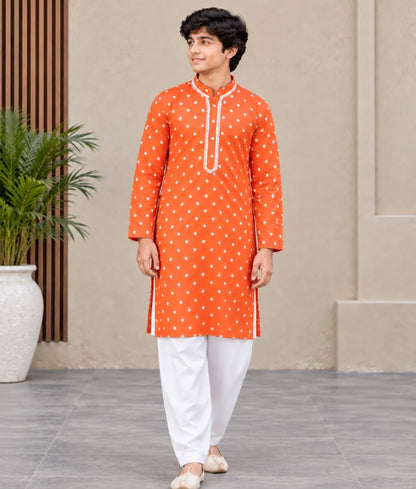 Orange Ombre Embroidered Kurta Salwar